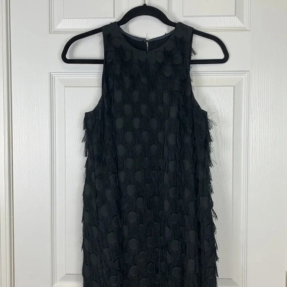NWT By Anthropologie black Roxie polka dot textured fringe sleeveless dress sz 6 - Picture 4 of 11